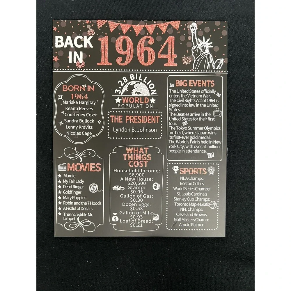 Back in 1964 60th Birthday Decorations Centerpiece Rose Gold Black Party Sign‎